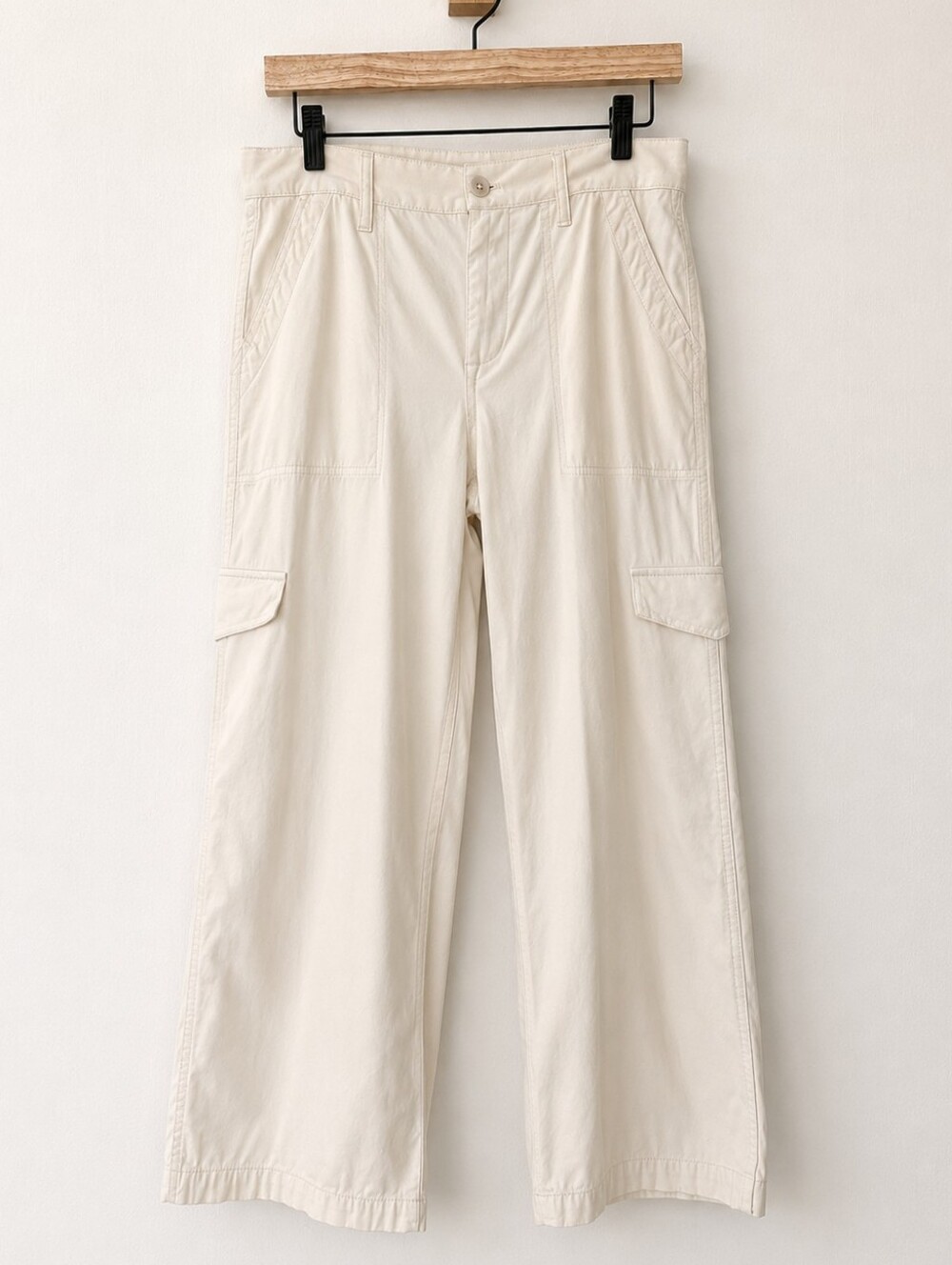Madewell P28 Cream Wide Leg Cargo Pants Utility Cotton Blend High Rise